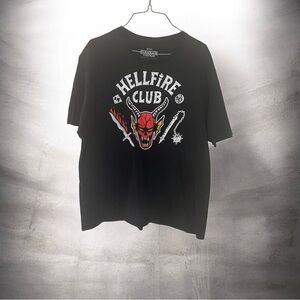 Netflix Black Hellfire Club Graphic Tee with Red & White Design